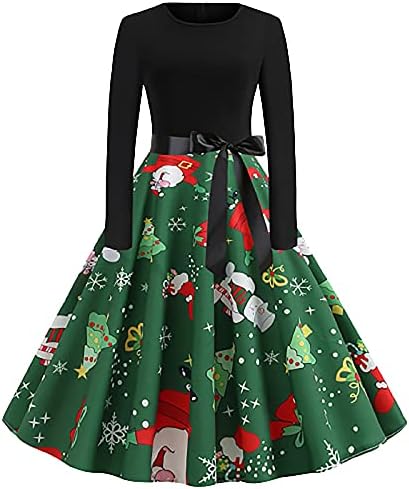 שמלת נשים 2021 אופנה שרוול ארוך חג המולד פתית שלג שמלה מודפס