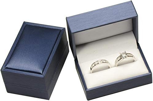 את תכשיטי פאק כפול אירוסין חתונה הצעת טבעת תיבת עבור גברים לנשים יוקרה עשיר כחול צבע רך מגע עור מפוצל