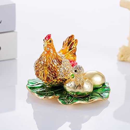 קופסאות תכשיט תלויות בביצה של תרנגולת זהב ופיצול ביצה, מתנה ייחודית ליום האם, קופסת תכשיטים אמייל מצופה