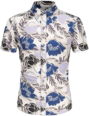 BMISEGM חולצות אימון קיץ לגברים גברים הוואי רטרו הדפס חוף ים חוף חוף חג שרוול קצר מכנסיים מזדמנים כפתור