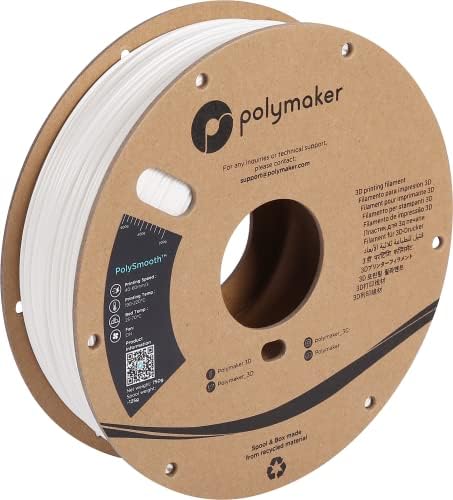 PolyMaker Polysmooth PVB נימה 1.75 ממ נימה לבן, 750 גרם סליל קרטון - הדפסת נימה של PVB לבנה כמו PLA