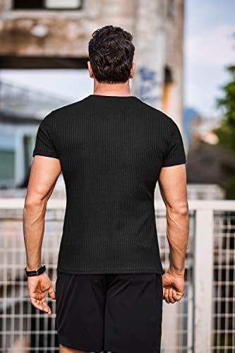 גברים שרירים חולצה אימון קצר שרוול טי צווארון עגול כושר חולצת טי למתוח פיתוח גוף הברנש בכושר רזה מזדמן
