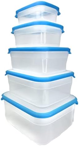 הלסים כחול 10-חתיכה מכולות סט עם מכסים לאחסון, ארוחת צהריים, וארוחה הכנה, מדיח כלים & מגבר; מיקרוגל