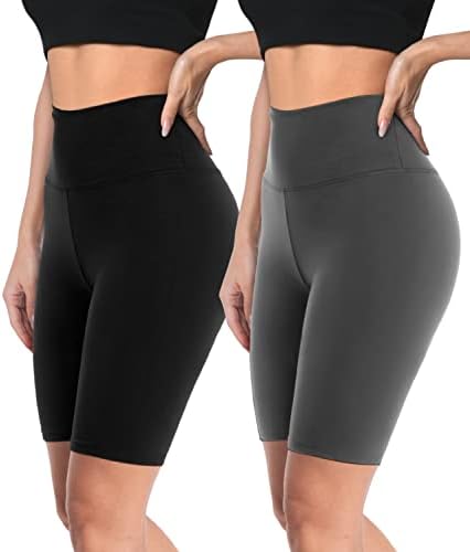 2 חבילות מכנסי אופנוען נושמים לנשים, מכנסי כושר אימון בגובה המותניים בגודל 8 אינץ 'לריצת יוגה אתלטית