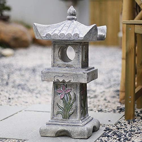 מגדל אבן בסגנון יפני, פנס אבן קישוט אסייתי פנס חיצוני מרפסת אור סולארי פסל זן