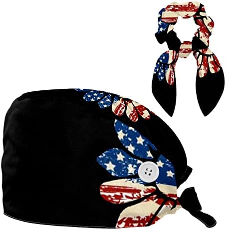 כובע כירורגי של נשים וגברים עם שיער קשת חמניות חמניות דגל אמריקאי כובע עבודה אחד בגודל אחד