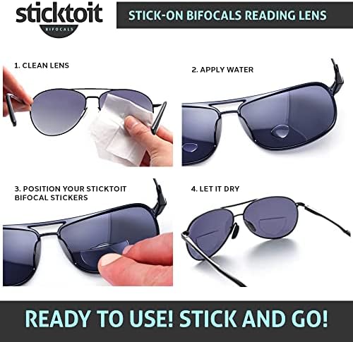 StickToit מקל על עדשות דו -פוקאליות, ממיר משקפי שמש או משקפיים לביפוקלים, לשימוש חוזר, דבק, 1.00 עד