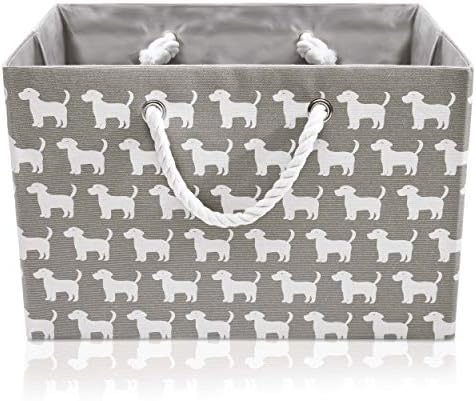 מתקפל אפור בד אחסון סל-באיכות גבוהה מלבן בד סל עם לבן כלב דפוס-מושלם עבור ביתי אחסון, בדים או צעצועים.