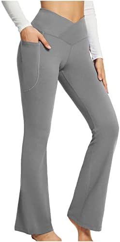 מכנסיים יוגה לנשים מוצלב גבוה מותניים אימון בוטלג חותלות בטן בקרת מקרית התלקחות מכנסיים עם כיס