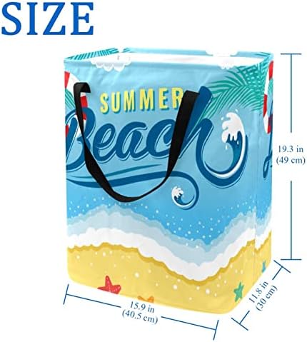 קיץ חוף כחול ים הדפסת סל כביסה מתקפל, 60 ליטר עמיד למים סלי כביסה סל כביסה בגדי צעצועי אחסון עבור במעונות