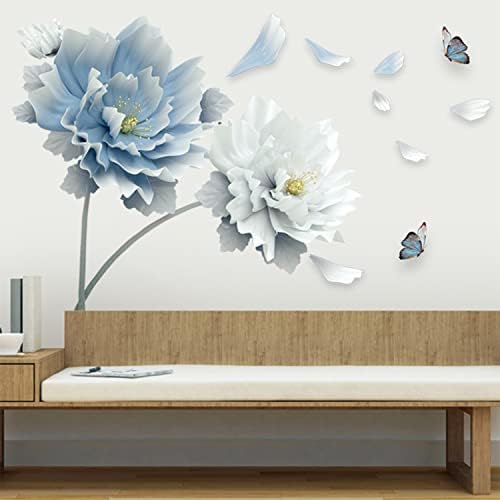 כחול פרח פרפר מדבקות קיר עשה זאת בעצמך קרפט אמנות דקור קיר מדבקות ציורי קיר, קליפה ומקל נשלף עמיד למים