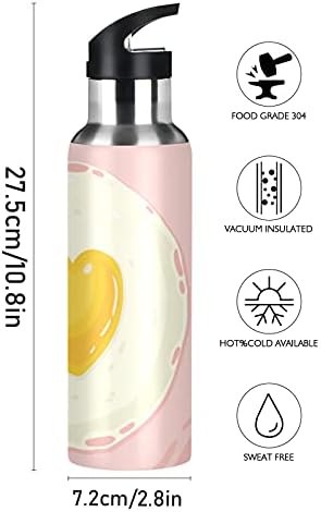 Alaza 20oz מפלדת אל חלד קומקום מבודד, ביצה מטוגנת ללא BPA עם חלמון בצורת לב של בקבוק תרמי לטייל חוזר