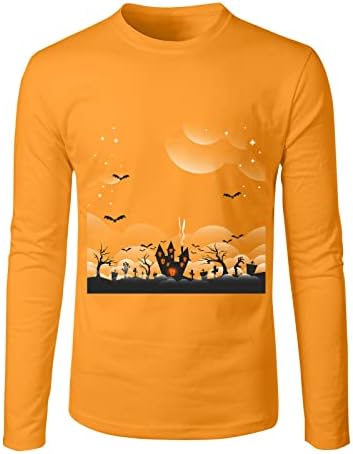 חולצות טריקו של Zddo Halloween mens, מסיבה מזדמנת הדפס בית רדוף שרוול ארוך שרוול ארוך מצחיק גרפיקה רזה