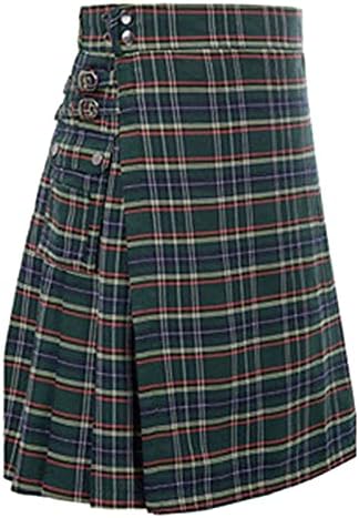 גדול וגבוה מכנסיים גברים של אופנה סקוטי סגנון משובץ ניגודיות צבע כיס קפלים חצאית גברים אור מכנסיים