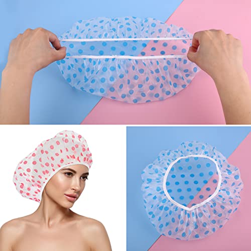 LUSOFIE 12 יחידות כובעי מקלחת אטומים למים כובעי מקלחת מפלסטיק לנשים רצועה אלסטית לשימוש חוזר נקודה כובע