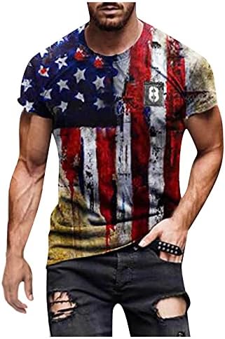 יום עצמאות של XXBR יום עצמאות של גברים ספורט דגל אמריקאי טי טי טריקו שרוול קצר הדפסת כוכבי חולצה ופסים