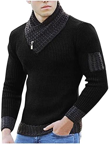 סוודר סרוג XZHDD לגברים, צעיף צווארון גבוה חורף סולבר צוואר צוואר גולף צווארון טלאים