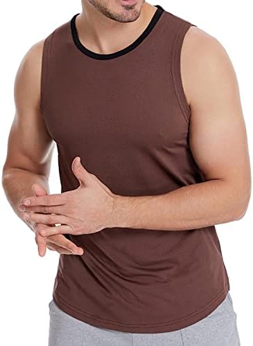 גופיות צוואר נוחות של גברים מזדמנים נוחים ללא שרוולים מוצקים גופיות צוואר חולצות ספורט קיץ כושר פיתוח