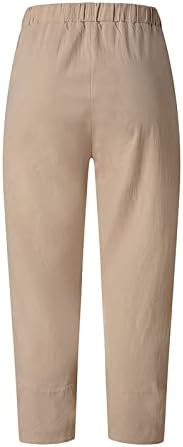 מכנסי פשתן Chgbmok לנשים רטרו הרם מכנסיים קפריס קצוצים מכנסי טרקלין מחודדים קיץ מכנסיים רופפים רופפים