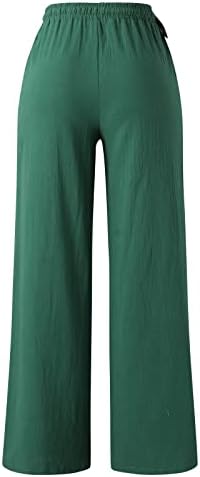 קיץ מזדמן כותנה פשתן מכנסיים לנשים בבאגי ישר רגל מכנסיים גבוהה מותן חוף מכנסיים עם כיסים קומפי מכנסיים