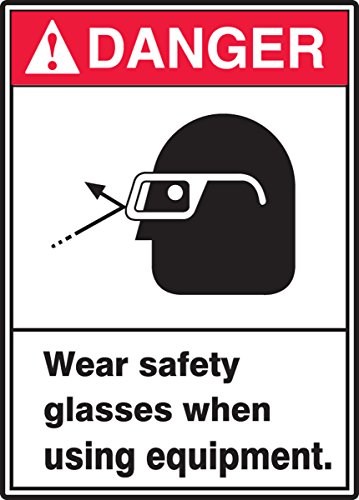 Accuform MRPE001VP שלט, סכנה ללבוש משקפי בטיחות בעת שימוש בציוד, 10 אורך x 7 רוחב x 0.055 עובי, פלסטיק,