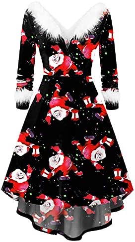 שמלה לנשים 2022 חג המולד קוקטייל שמלות חמוד מודפס חג בציר שמלת גברת סנטה קלאוס פורמליות נדנדה מידי שמלה