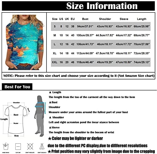 קיץ חולצות לנשים להתאים נוף ציור דפוס טיז עגול צוואר סלים סוודר חולצות 3/4 שרוול רופף חולצות