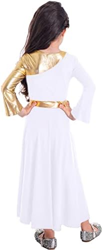 בנות ורנלאן ילדים ליטורגי ריקוד ריקוד פולחן שמלה ארוכה בלוק צבע זהב אורך לבגדי ריקוד כנסייתיים