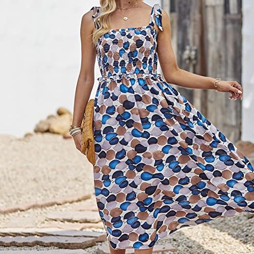 רצועת עניבת נשים בוהו שמלות מקסי פרחוניות 2023 החלקה מזדמנת של קיץ שמלת חוף מרובעת ללא שרוולים מרובעת