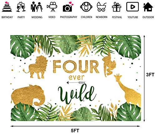 לופריס ספארי ארבעה אי פעם רקע פראי נושא הג ' ונגל ילד יום הולדת 4 רקע יער טרופי ירוק דקל עלים קישוטי