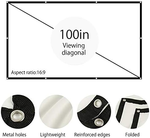 CLGZS 120 אינץ 'מסך מקרן סרטים מתקפל 16: 9 בד רקע לטיולים קולנוע ביתי DLP לבן ללא קמטים שחור-צדדי