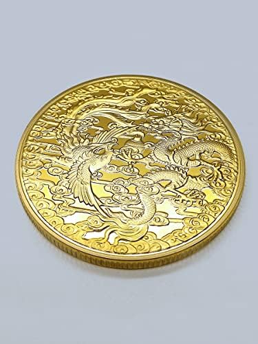 דרקון ופניקס צ'נגקסיאנג מדליית ברונזה דרקון גלגל המזלות והפניקס מטבע זהב חיה מטבע ציפורים סולמות סולמות