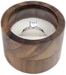 עגול עץ אירוסין הצעת טבעת תיבת מכסה שקוף טבעות תיבת עבור הצעת אירוסין חתונה תיבת לבן קטיפה