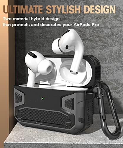 Koaichi התואם ל- AirPods Pro, כיסוי מגן מחוספס עם גוף מלא עם מכסה מגן קשה עם מחזיק מפתחות המיועד ל-