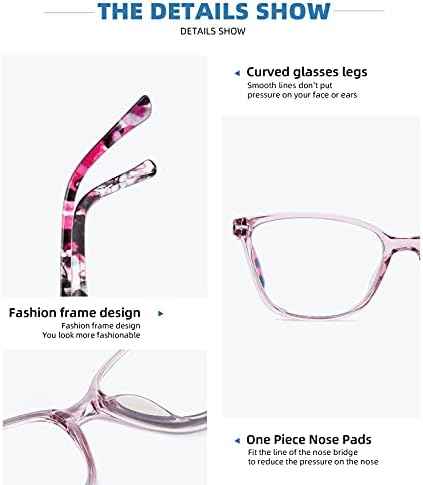 גרב 4 מארז קריאת משקפיים כחול אור חסימת עבור נשים גברים,אופנה כיכר מחשב קוראי עם אביב ציר, אנטי לחץ
