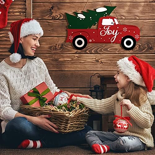 Blulu חג המולד שמחה שלט משאית אדומה 2 חתיכות דלת חג המולד תפאורה לחג המולד שמחה חווה בית קיר קירור מרפסת