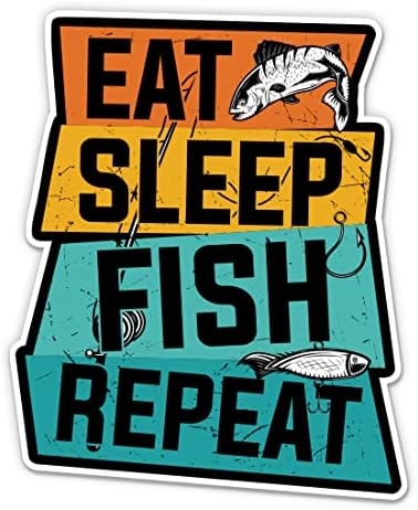 אכלו מדבקה חוזרת על דג שינה - מדבקת מחשב נייד 3 אינץ ' - ויניל אטום למים לרכב, טלפון, בקבוק מים - מדבקות