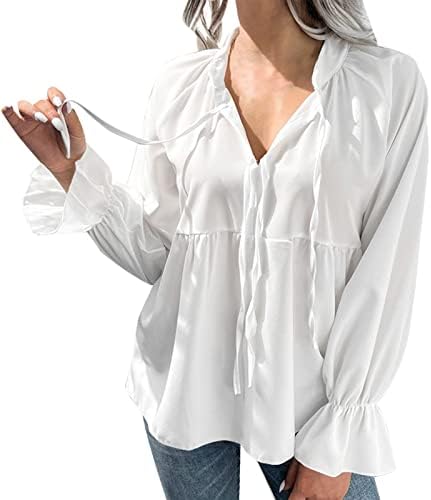 רגיל חולצה נשים נשים לבן חולצה ארוך שרוול התלקח מקרית למעלה פשתן חולצה נשים
