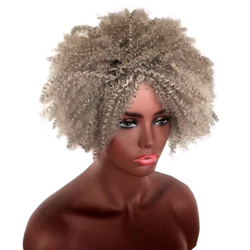 קצר האפרו פאה עבור נשים שחורות, לינץ ' אפור האפרו פאות עבור נשים רך טבעי מחפש שיער, קצר האפרו מתולתל