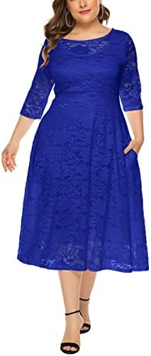 שמלת מקסי של קיץ פרגיר, טמפרמנט לנשים שרוול שרוול בן שלושה רבעים שרוול צבע מוצק בצבע אחיד O-צוואר פלוס