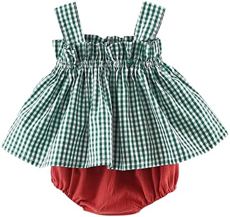 תלבושת בנות בגודל 14 פעוטות בגדי ילדות סט תלבושות תינוקות תלבושות קיץ מכנסיים קצרים משובצים עם שרוולים