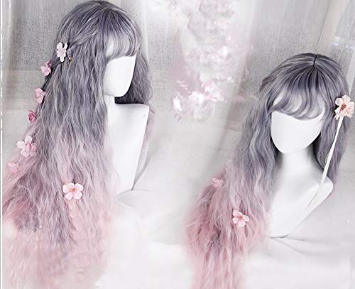 31 נשים בנות יפן הרג' וקו אלגנטי מתוק לוליטה למראה טבעי יומי ללבוש חמוד פלאפי בריא ארוך אפור סגול &