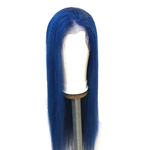 נובל שיער כחול צבע תחרה מול שיער טבעי פאות לנשים שחורות, מראש קטף ישר שיער טבעי פאות 18 אינץ